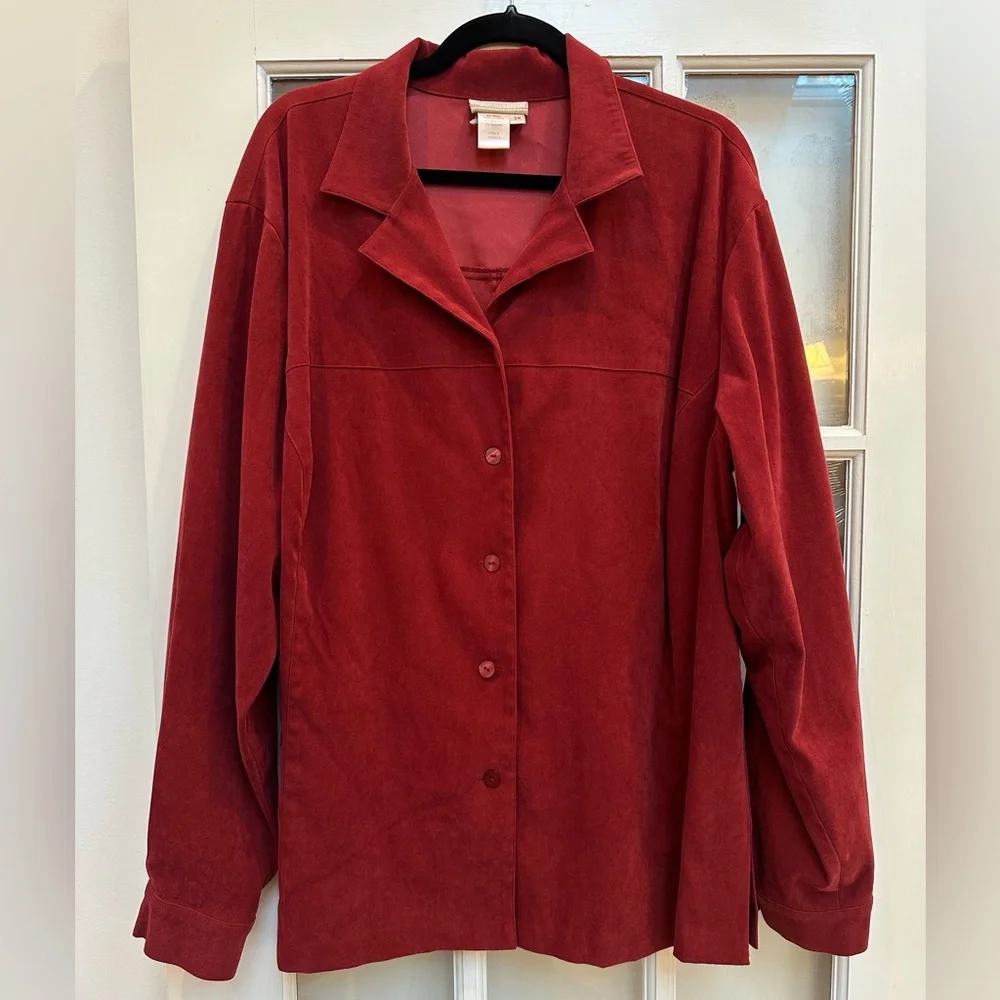 Vintage Coldwater Creek Red Faux Suede Lightweight Jacket Blouse Plus Size 3X